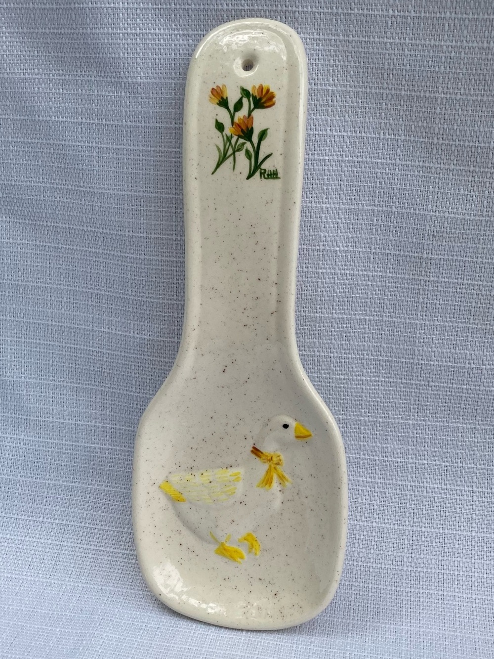 Vintage Handcrafted Country Goose Ceramic Speckle Glazed Spoon Rest Wall Hanging
